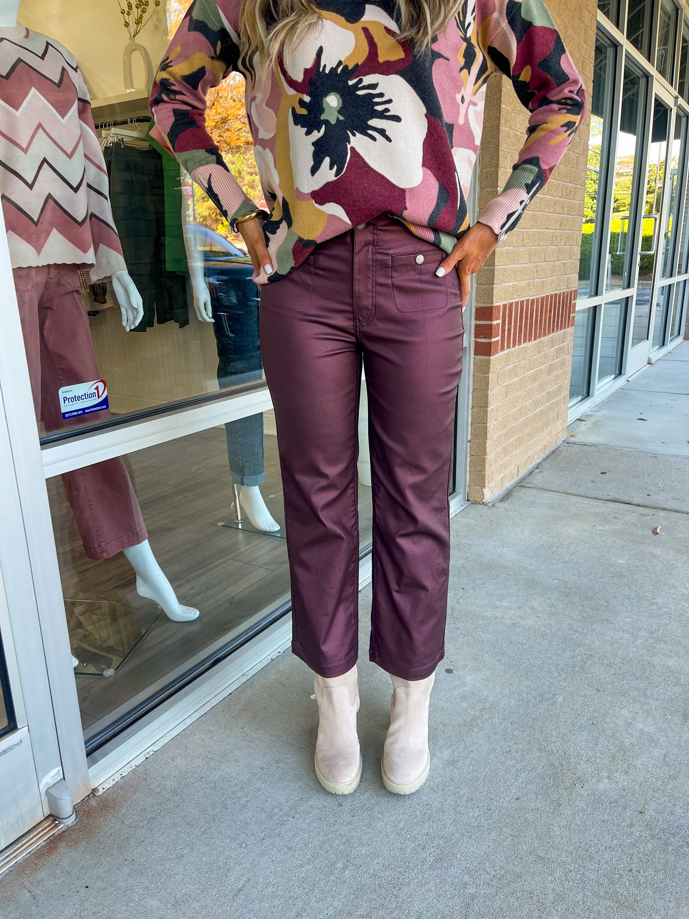 Cabernet Metallic Wax Pants