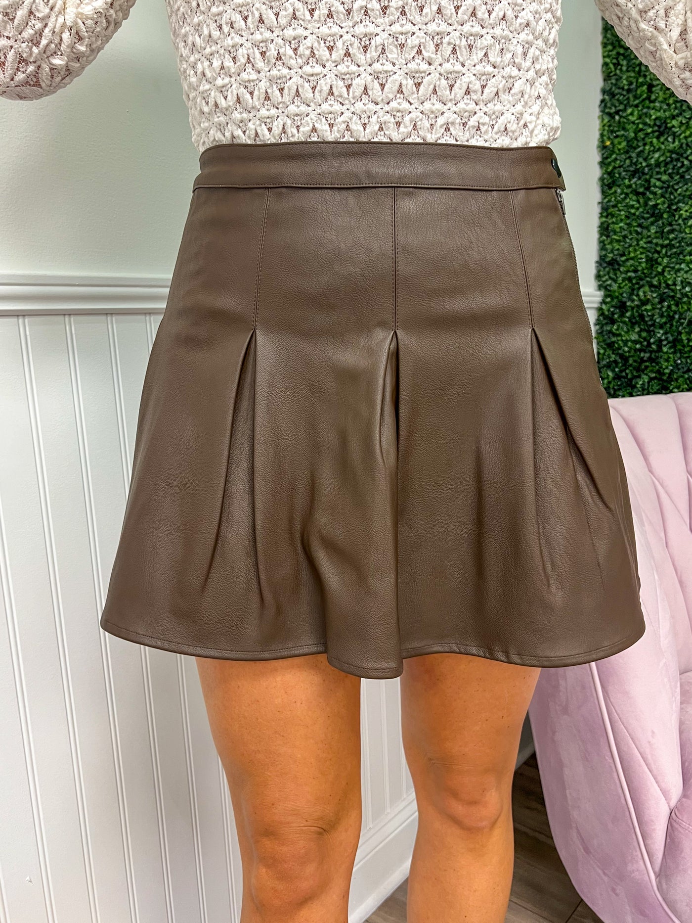 Neva  Leather Skirt- Brown