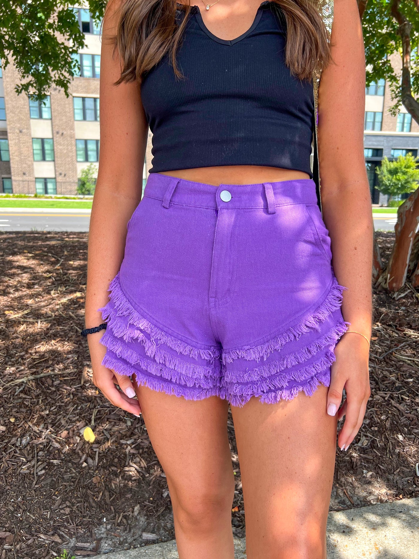 Take A Chance Ruffle Shorts- Purple