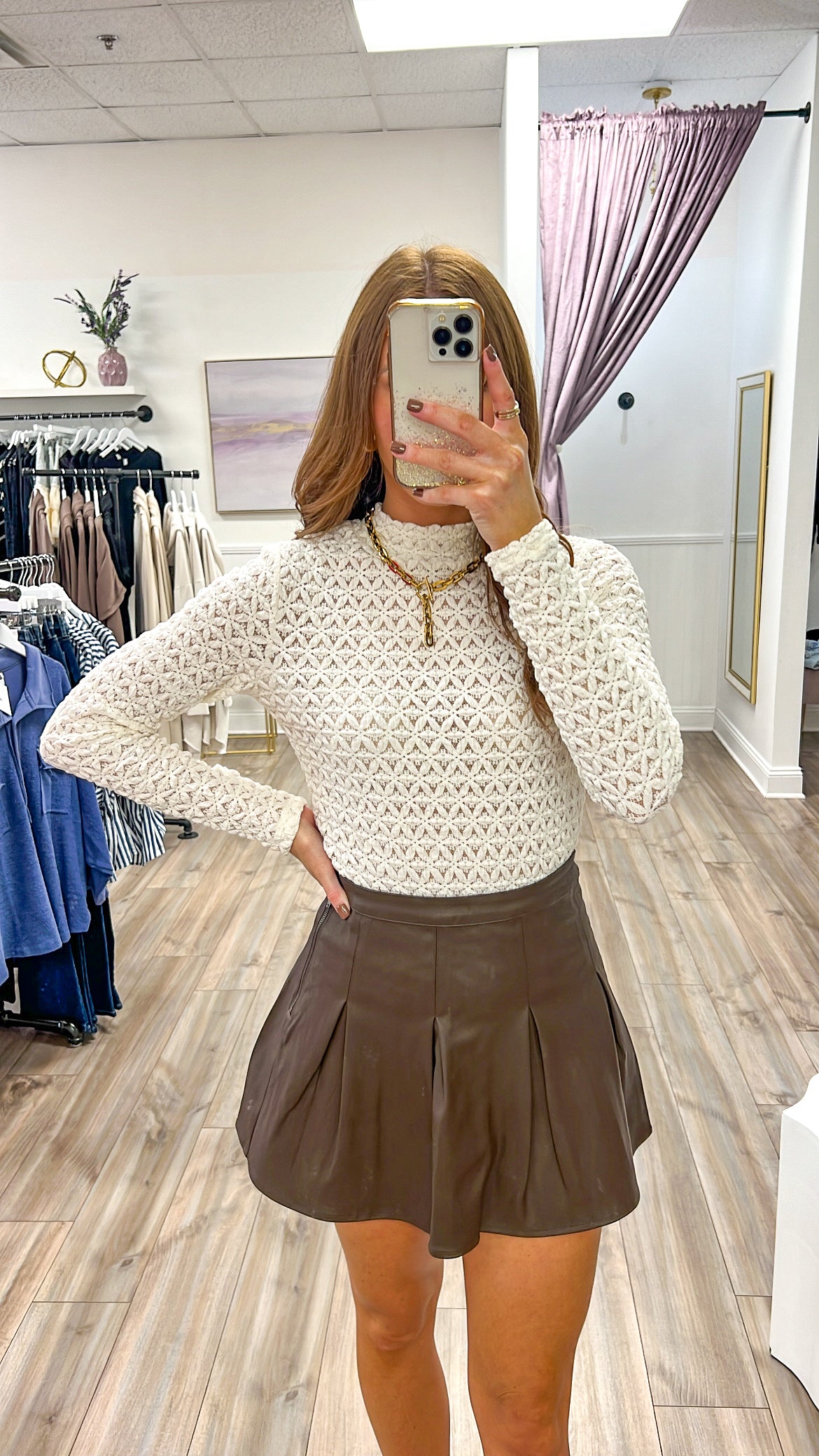 Neva  Leather Skirt- Brown