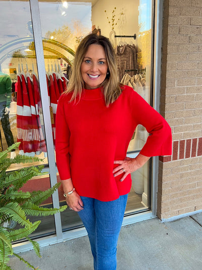 Penelope Mock Neck Sweater- Red