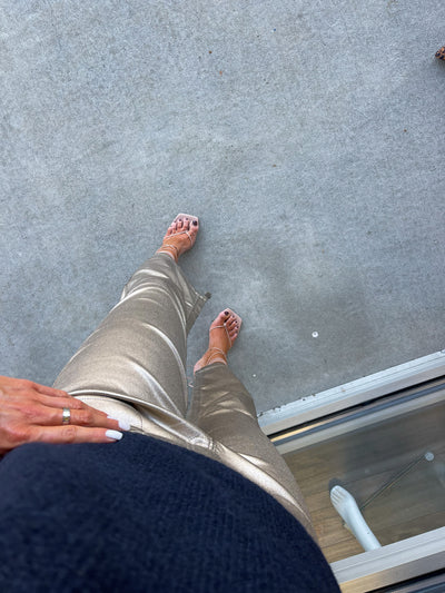 Brass Metallic Wax Pants