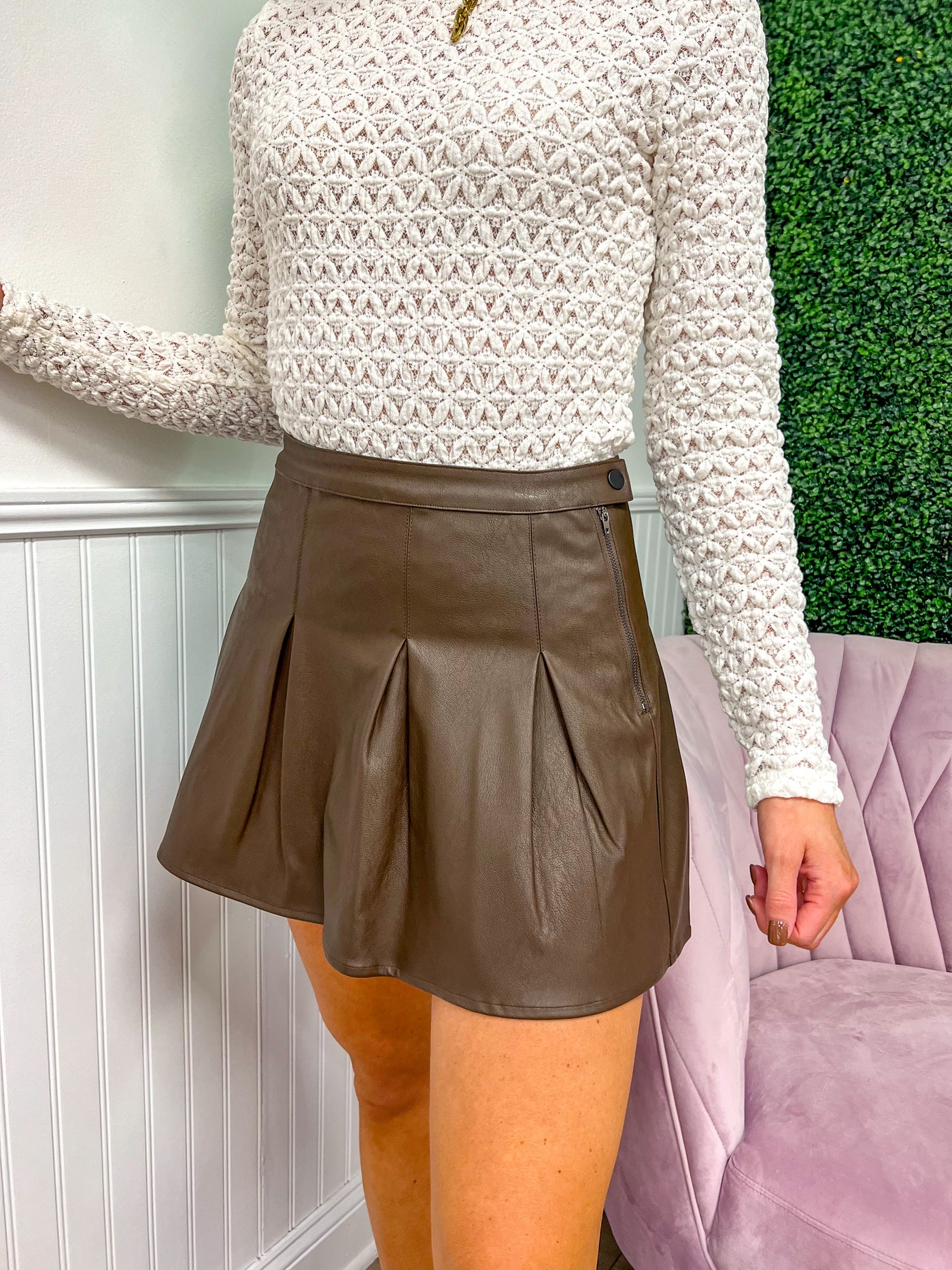 Neva  Leather Skirt- Brown