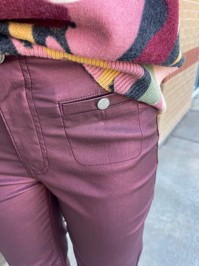 Cabernet Metallic Wax Pants