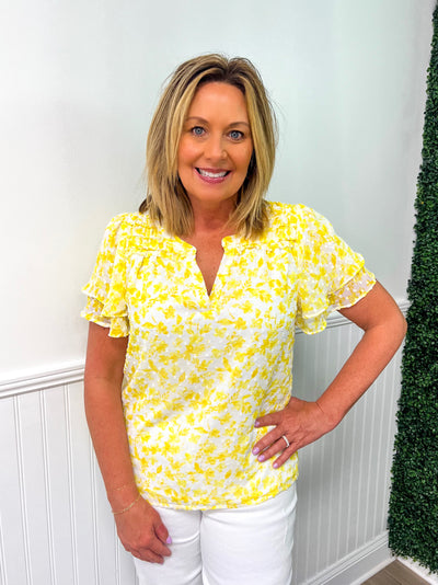 Kate Textured Floral Top- Yellow