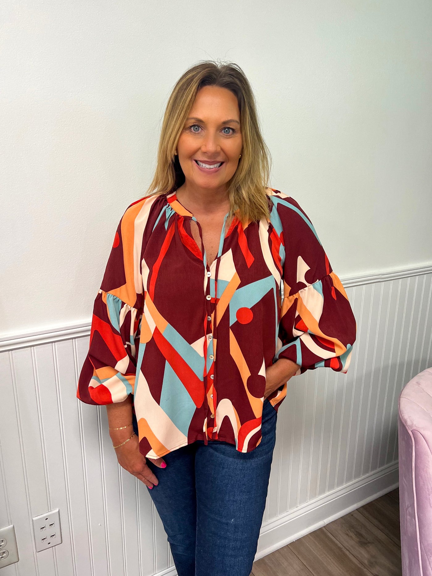 Burgundy Multi Abstract Blouse