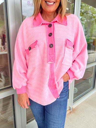 Candy French Terry Pullover- Neon Pink