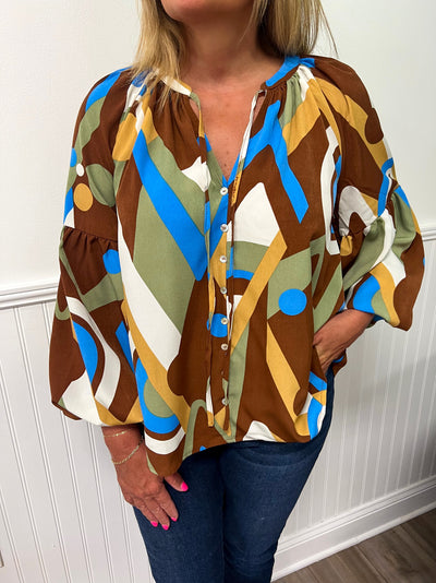 Brown Multi Abstract Blouse