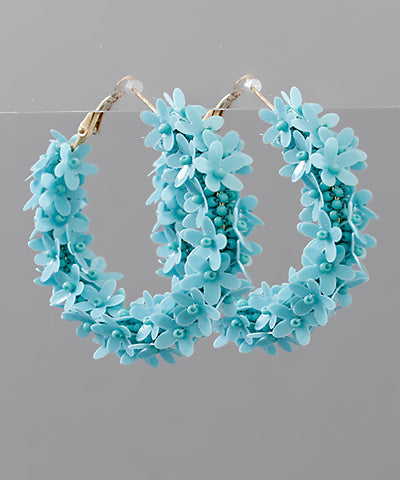 Flower Cluster Hoop Earring- Turquoise